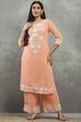 Peach Cotton Straight Kurta Pants Set image number 6