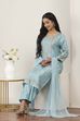 Blue Viscose Polyester Straight Suit Sets image number 0