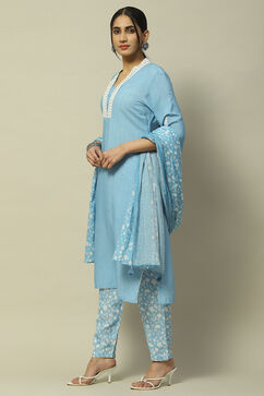Pastel Blue Rayon Straight Suit Set image number 4