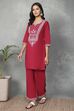 Red Cotton Kurta Pants Set image number 3