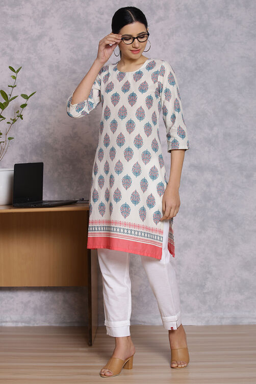 Sky Blue Cotton And Cambric Straight Kurta image number 2