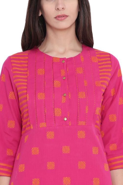 Pink Cotton Straight Kurta image number 1