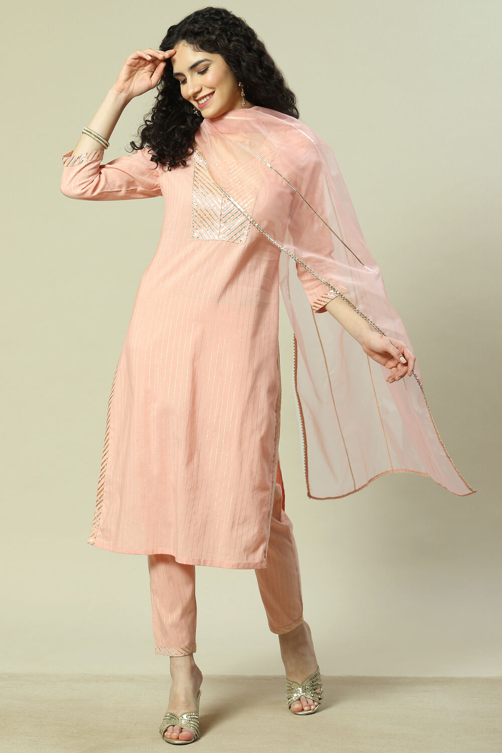 Peach Viscose Woven Straight Kurta Suit Set image number 0