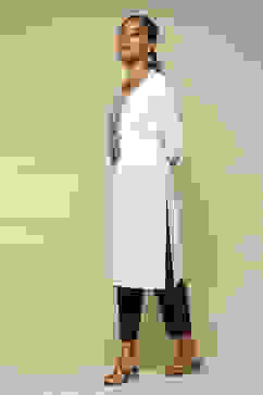 White Pashmina Straight Kurta image number 2