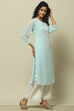 Blue Poly Georgette Embroidered Straight Kurta image number 4