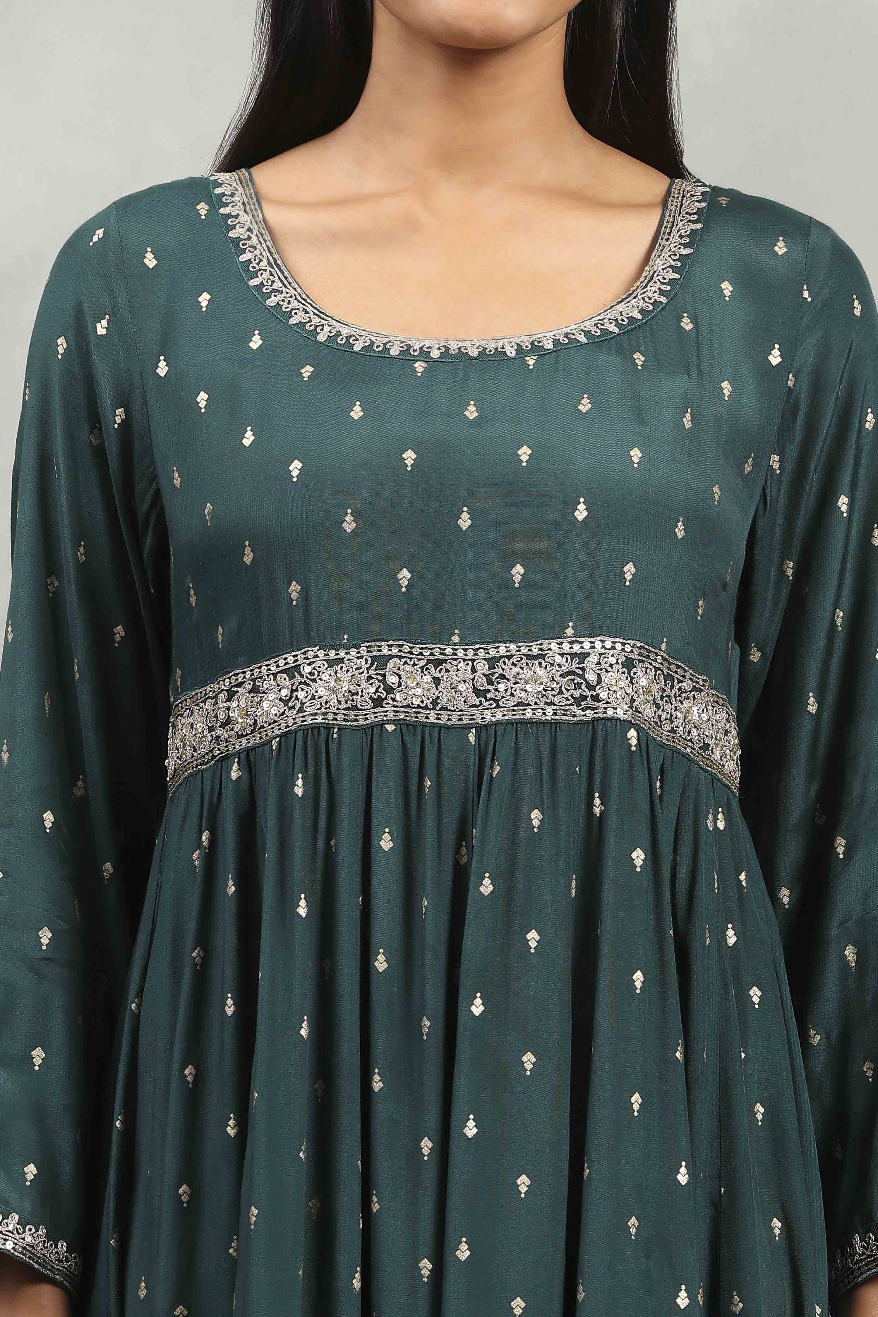 Green Viscose Rayon Printed Anarkali Dress image number 1