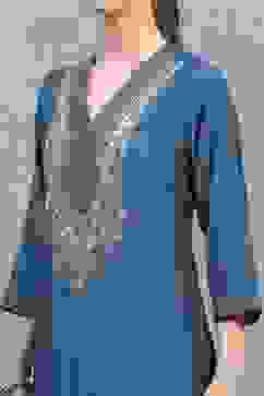 Teal Viscose Blend Solid Straight Kurta image number 1