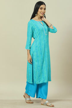 Green LIVA Woven Straight Kurta Suit Set image number 4