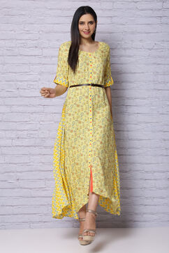 Yellow Viscose Rayon Asymmetric Dress image number 5