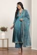 Teal Viscose Rayon Kalidar Suit Set image number 7