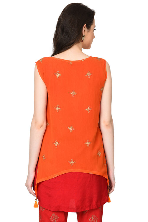 Orange A-Line Georgette Indie Top image number 4