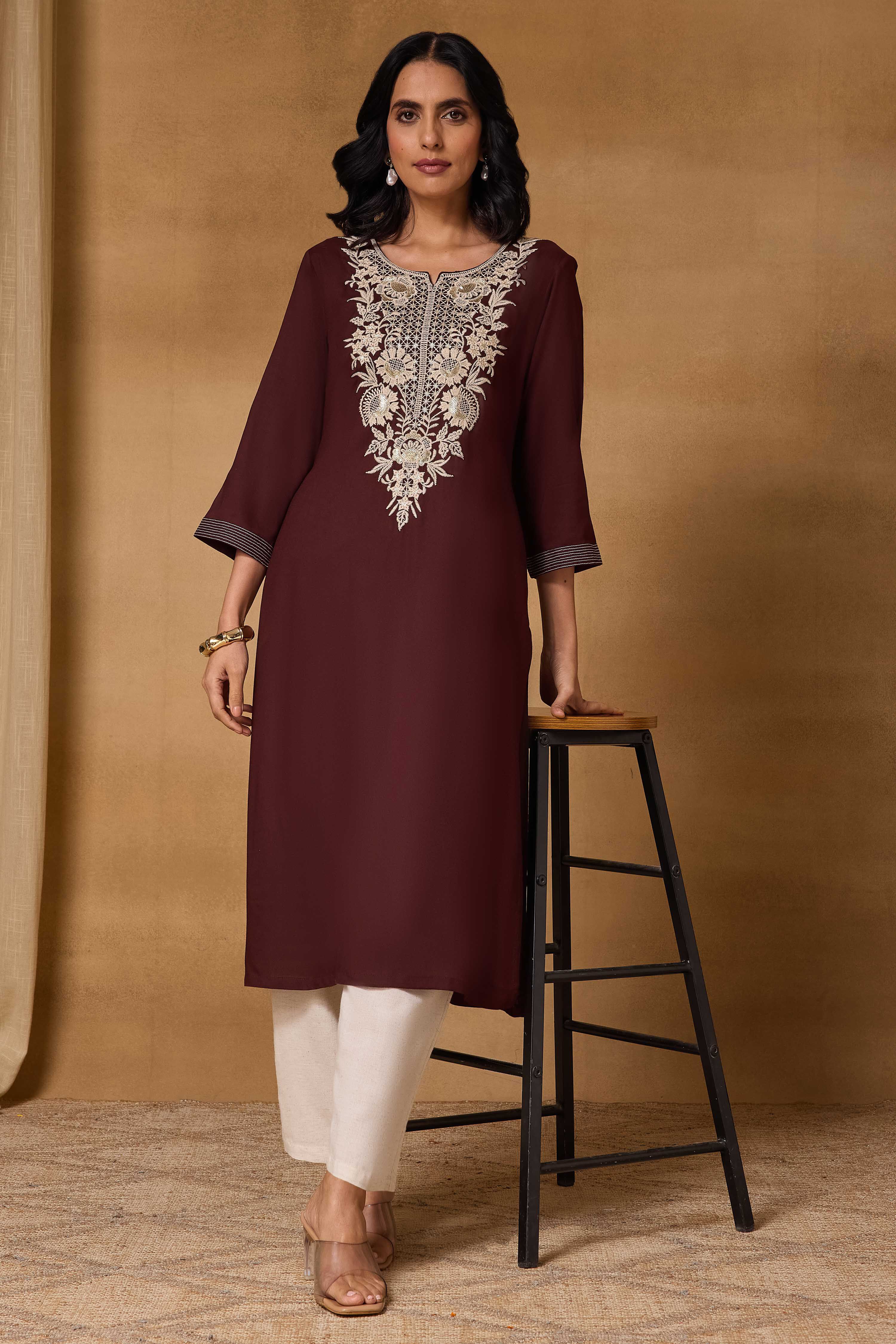 Brown Viscose Rayon Straight Printed Kurta image number 0