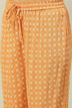 Orange LIVA Woven Straight Kurta Suit Set image number 2