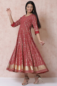 Maroon Art Silk Kalidar Dress image number 0