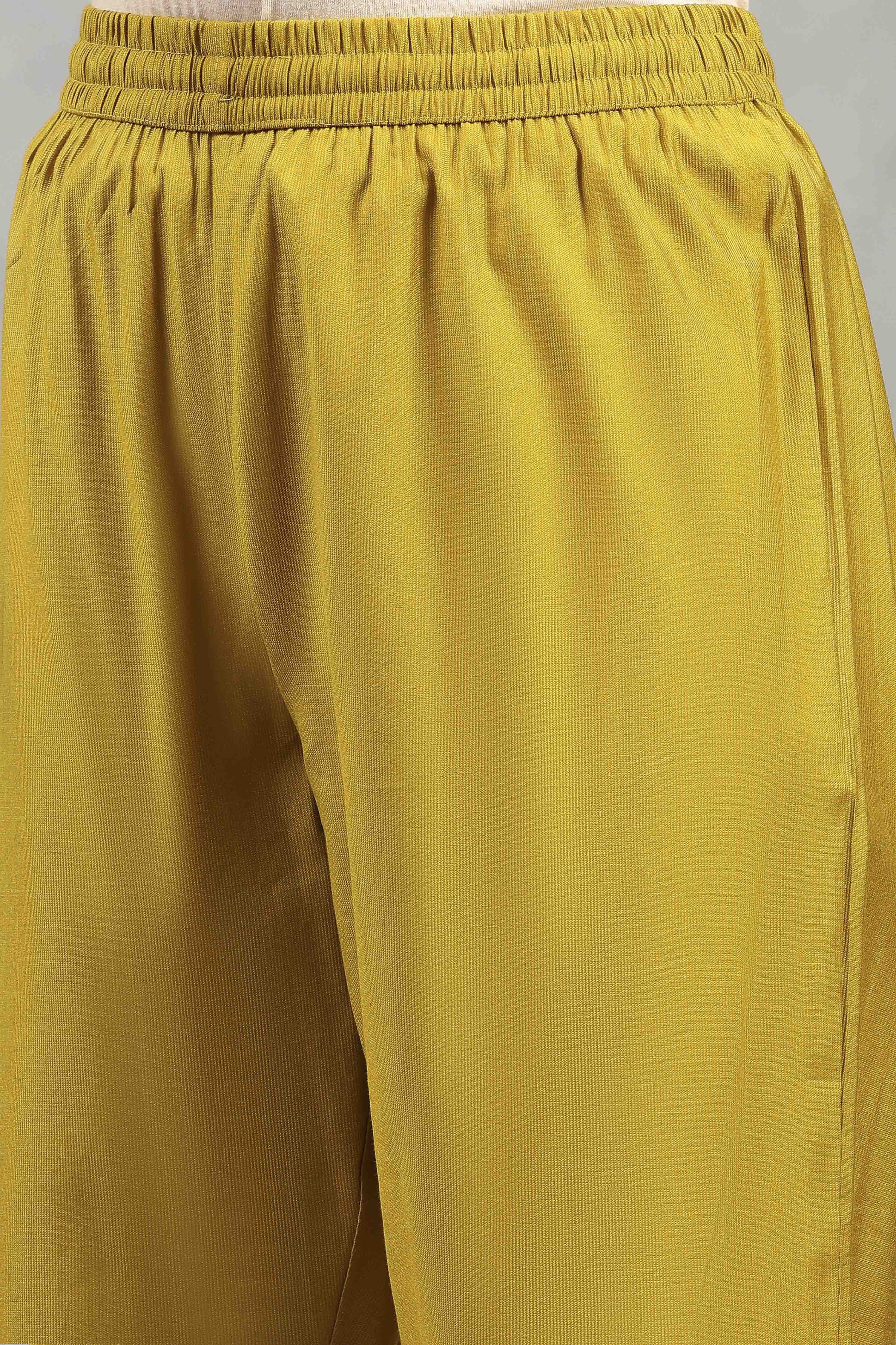 Acid Lime Viscose Blend Solid Straight Kurta Pants Set image number 2