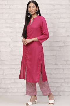 Fuschia Straight Printed Suit Set image number 2