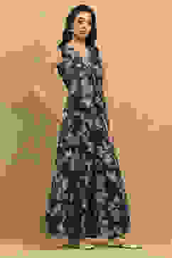 Indigo Blue Viscose Blend Printed Crop Top & Blouse Top Palazzo Set image number 5