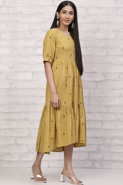 Mustard Cotton Tiered Dress image number 3