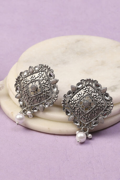 Grey Oxidised Alloy Earrings image number 0