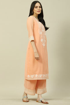 Peach Cotton Blend Straight Kurta image number 3