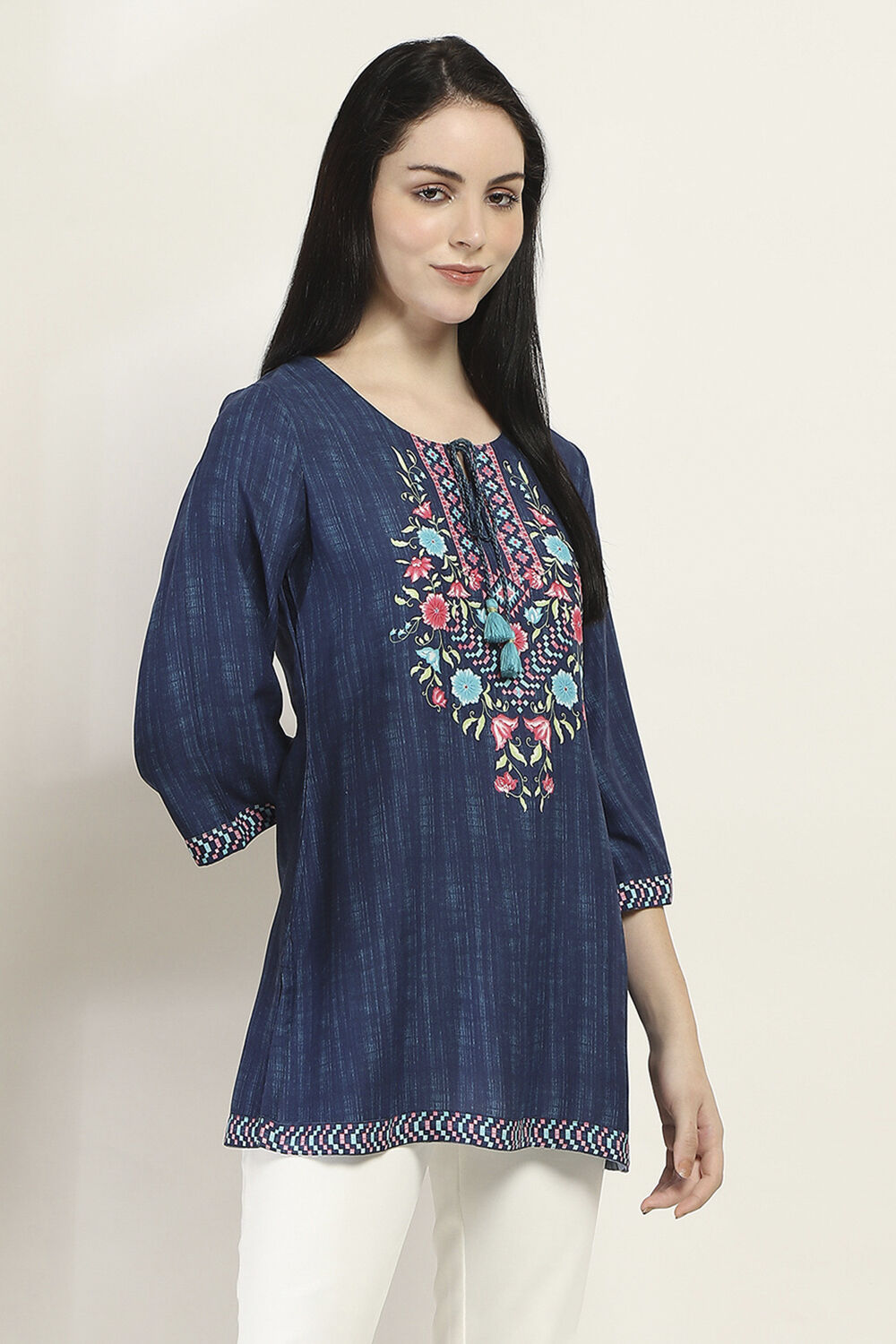 Navy Viscose Rayon Straight Kurti image number 4