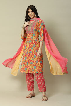 Pink Cotton Straight Printed Kurta Palazzo Suit Set image number 0