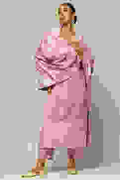 Lavender Acrylic Straight Yarn Dyed Kurta Palazzo Suit Set image number 0