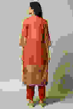 Rust Polyester Straight Printed Kurta Palazzo Suit Set image number 5