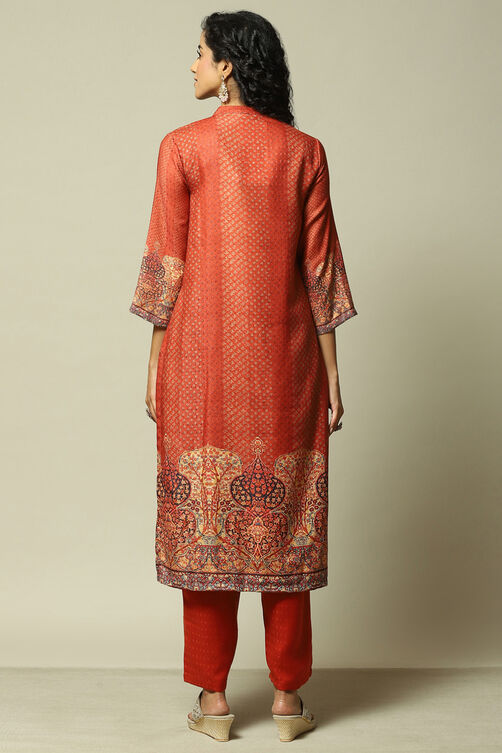 Rust Polyester Straight Printed Kurta Palazzo Suit Set image number 5