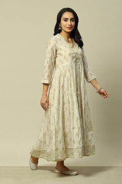 White Viscose Asymmetric Printed Dress image number 4