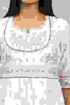 Off White Viscose Blend Printed Kalidar Suit Set image number 1