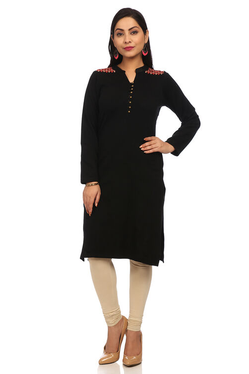 Black Straight Poly Cotton Kurta image number 0
