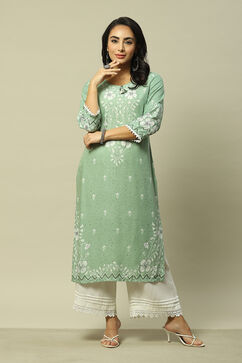 Green LIVA Straight Printed Kurta image number 0