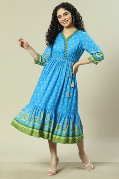 Blue LIVA Tiered Dress image number 0