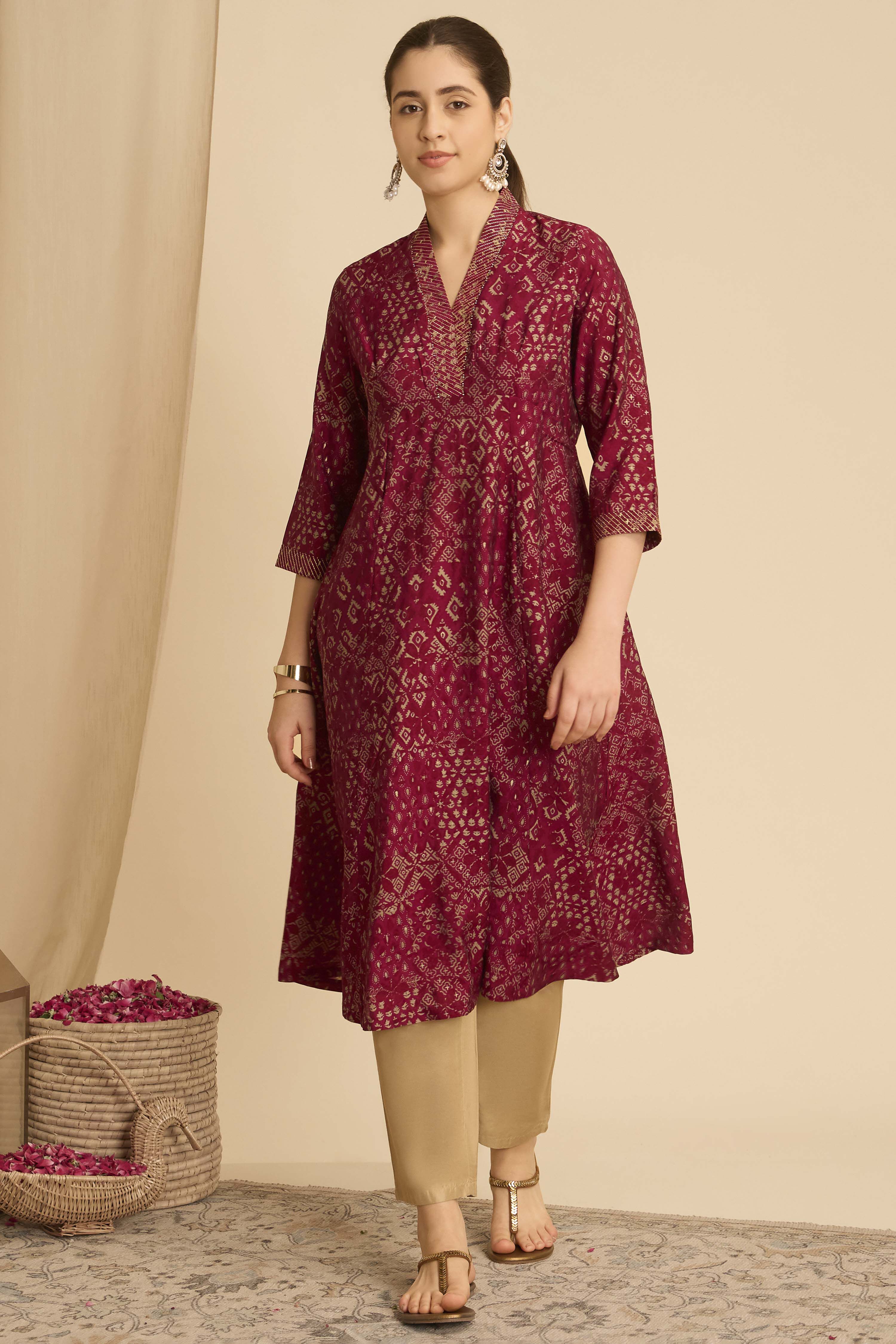 Pink Viscose Blend A-Line Printed Kurta image number 5