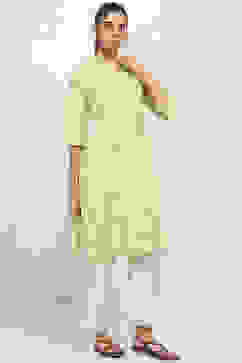 Lime Cotton Printed Straight Kurta image number 4
