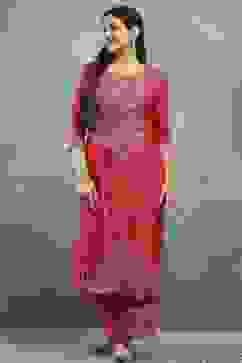 Pink Viscose A-line Kurta Pants Set image number 6