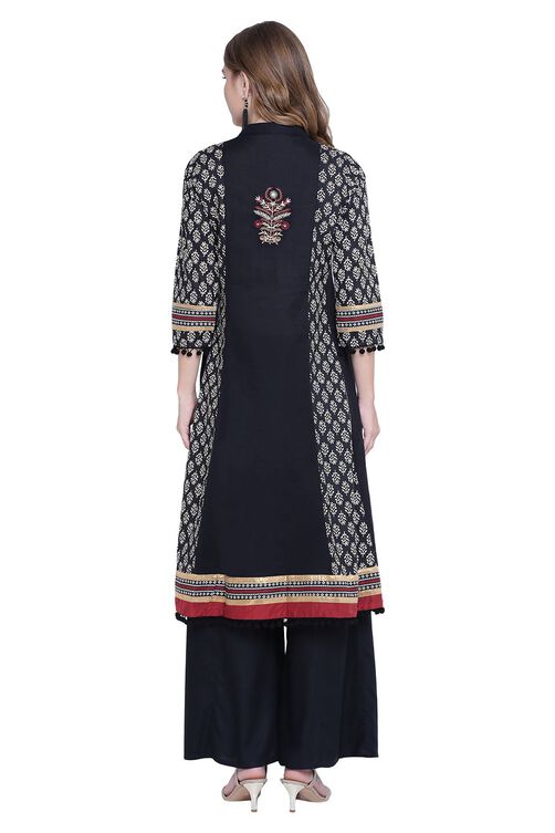 Black Kalidar Cotton Kurta image number 4