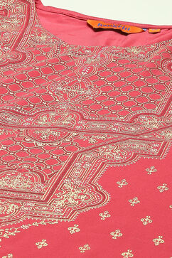 Pink Polyester Straight Printed Kurta image number 1