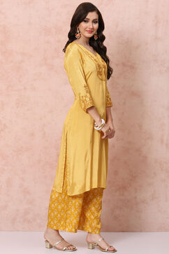 Yellow LIVA Straight Suit Set image number 3