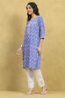 Blue Printed Straight Kurta image number 2