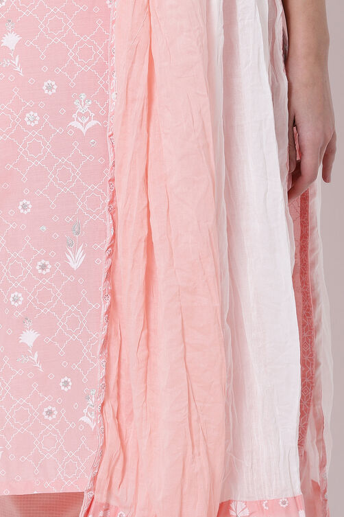 Peach and White Cotton Dupatta image number 1