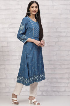 Indigo LIVA A Line Kurta image number 3