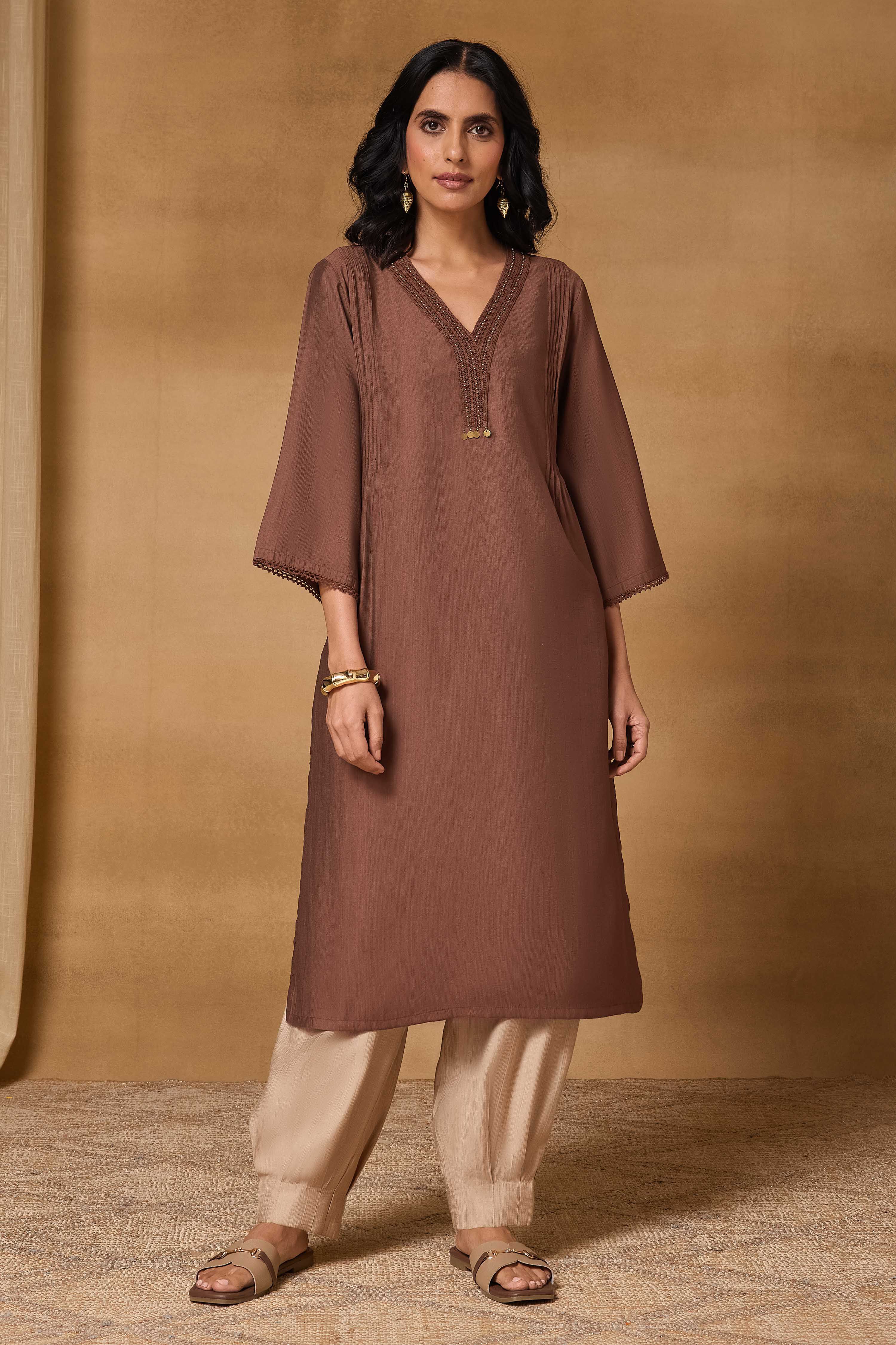 Teal Viscose Blend Straight Solid Kurta image number 6