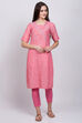 Pink Cotton Straight Kurta image number 2