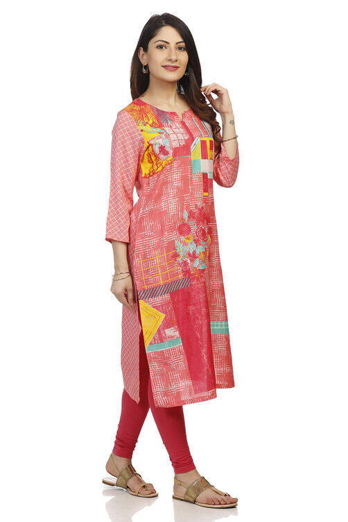 Peach Straight Viscose Kurta image number 2