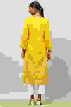 Yellow Rayon Printed Straight Kurta image number 3