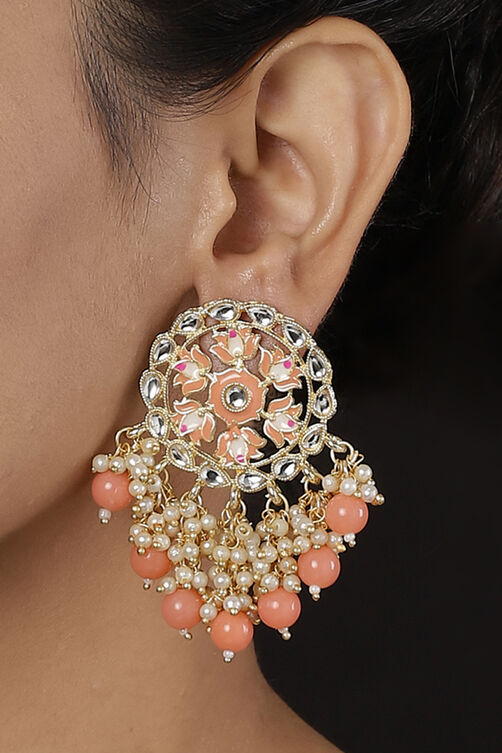 Peach Metal Brass Earrings image number 0