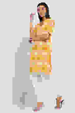 Yellow Printed Straight Kurta image number 2