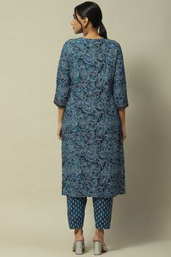 Blue Rayon Straight Suit Set image number 4